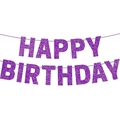 Striscione Happy Birthday viola glitterato con elegante cordino da appendere - Viola