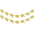 Glitter gold doctoral cap graduation banner with tassels for party wall decoration - Double Row Style / Gold