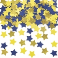 Primer plano de confeti de estrellas azul marino y dorado brillante para fiestas - Estrella Azul Oro y Amarilla