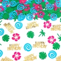 Hawaii Party Konfetti Set mit goldenem Happy Birthday Schriftzug und grünen Palmblättern - 100 Stück