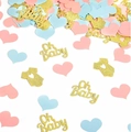 Confettis Oh Baby avec paillettes dorées, bodies de bébé et cœurs roses et bleus - Style Lettrage Oh Baby Cœur Et Grenouillère