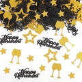 Schwarze und goldene Happy Retirement Konfetti mit Sternen und Sektgläsern Set - Schwarz Gold Ruhestand Stil