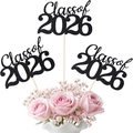 Class of 2026 Abschlusskuchen-Deko mit schwarzem Glitzer-Finish und Holzstäbchen - Vormontiertes Endprodukt / Schwarz
