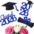 Set decorazioni torta laurea 2026 con diploma glitter blu e scritta classe 2026 - Finito-Blu Nero