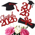 Set topper per torta di laurea 2026 con glitter e diplomi per decorazione di feste - Materiale Fai-da-te-Rosso Nero