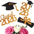 Set topper per torta laurea 2026 con cappelli glitterati e pergamene per decorazioni party - Finito-Arancione Nero