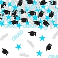 Détail de confettis de remise de diplôme 2026 avec étoiles bleues et toques noires - Confettis de Remise des Diplômes GRAD Bleu