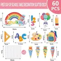 60-piece German Einschulung school decoration set with pencils and rainbows - Colorful Pattern Style (60 Pcs + 60 Glue Dots)