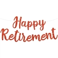 Detail of red glitter Happy Retirement banner letters on white background for party decoration - Red Retirement Banner