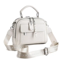 Detailed close-up of white lychee grain leather handbag with silver hardware and woven strap - 25cmx10cmx19cm / White