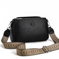 Black pebbled leather crossbody pillow bag with woven shoulder strap and silver hardware - Black