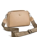 Khaki pebbled leather crossbody bag with vintage geometric woven wide shoulder strap - Khaki