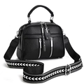 Black pebbled leather handbag with geometric wide strap and silver hardware accents - 25*10*19cm / Black