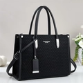 Grand sac cabas noir pour femme en tissu tissé avec finitions cuir et bandoulière - Noir