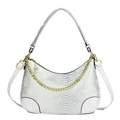 Detail of white snakeskin hobo bag with gold decorative chain and dual straps - Off-white