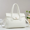 Minimalistische witte litchi lederen tas met gouden slot en handvat bovenaan - 30cmx12cmx24cm / Wit