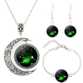 Set gioielli Ariete argento con collana a mezzaluna e ciondoli in vetro con nebulosa - Ariete