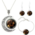 Parure de bijoux Lion argentée avec collier croissant de lune, bracelet et boucles d'oreilles - Lion