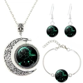 Parure bijoux Sagittaire argentée avec pendentif lune, bracelet et boucles d'oreilles - Sagittaire