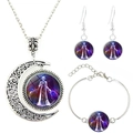 Silver constellation jewelry set with moon pendant necklace, bracelet and earrings - Virgo