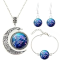 Pisces zodiac jewelry set with silver moon pendant necklace and starry glass earrings - Pisces