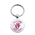 Pink ribbon breast cancer awareness keychain with glass dome and silver metal ring - Pink Palm and Ribbon Style (XSWX42892-9)