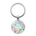 Floral time gem keychain with Thank You message and metal keyring pendant - Floral Painted Thank You Style(JY00499-15)