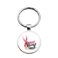 Pink ribbon breast cancer awareness silver metal keychain with glass pendant - Pink Ribbon English Logo Style (XSWX42892-12)