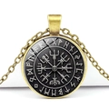 Antique bronze Viking Compass necklace with Vegvisir symbol and Futhark runes - Viking Compass Rune Style (JY006278-1)