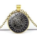 Viking compass pendant necklace with bronze finish and Celtic knot runic glass dome - Celtic Knot Rune Style (JY006278-3)