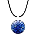 Collana con ciondolo a scaglie di drago blu su cordino cerato nero con base argentata - Motivo a Scaglie di Drago Blu (JY006282-1)