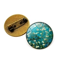 Vintage Van Gogh Mandelblüten Glas-Cabochon-Brosche mit Bronzemetall-Basisnadeln - Mandelblüten (JY006286-1)