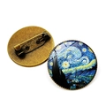 Vintage Van Gogh Sternennacht Brosche mit Bronze-Metallsockel und Sicherheitsnadel - Sternennacht (JY006286-2)