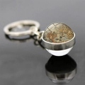 Vintage world map keychain featuring a spherical glass dome and polished silver metal ring - Vintage World Map (JY006262-1)