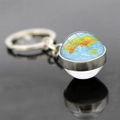 Globe glass pendant keychain with a colorful world map and shiny silver-finish metal ring - Colorful World Map (JY006262-3)