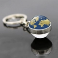 Porte-clés globe et avion avec pendentif mappemonde en verre double face et anneau argenté - Terre Bleu Foncé Or (JY006262-6)