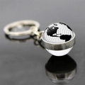 Porte-clés globe terrestre avec boule en verre carte noir et blanc et anneau argenté - Carte Grille Noir Blanc (JY006262-8)