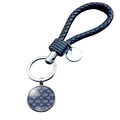 Portachiavi occhio di Allah blu con cordino in pelle nera intrecciata e metallo - Malocchio Motivo Bianco Base Blu (JY006342-6)