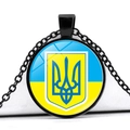 Ukraine flag pendant necklace with yellow blue national emblem in black metal frame - Shield Flag Style (JY006289-11)
