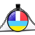 Ukraine flag glass cabochon pendant necklace with a black vintage metal chain for women - Multi-Flag Combo Style (JY006289-14)