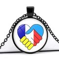 Ukraine flag handshake heart pendant necklace with black metal frame and chain - Heart Handshake Style (JY006289-15)