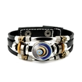 Handcrafted multilayer leather bracelet featuring blue evil eye charm and metal beads - Radial Eye Style 11 (JY006350-11)