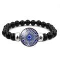 Türkisches Evil Eye Perlenarmband mit polierten schwarzen Perlen und blauem Mandala - Mandala Geometrischer Blauer Blick Stil (JY006339-7)
