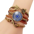 Vintage multilayer leather evil eye bracelet with bronze butterfly and infinity charms - Retro Blue Evil Eye Style (JY006338-7)