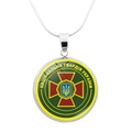 Silver snake chain necklace with Ukraine National Guard emblem pendant under clear glass - National Guard of Ukraine Badge Style (JY006308-4)