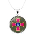 Ukraine Armed Forces emblem pendant on silver snake chain with round glass cabochon - Armed Forces of Ukraine Badge Style (JY006308-5)