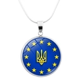 Ukraine emblem necklace with gold trident on blue glass pendant with silver snake chain - Trident with Twelve Stars Style (JY006308-12)