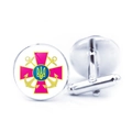 Silver cufflinks featuring a blue Ukraine emblem on a pink cross and anchor pattern - Military Badge on Pink (JY006318-8)