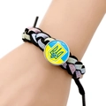 Handgemaakte geweven Oekraïense vlag armband met nationaal embleem en zwart koord - Blauw Geel Goud Trident Stijl (JY006316-11)