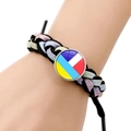 Handgemaakte armband met Oekraïense vlag, verstelbaar zwart touw en glazen bedel - Vierkleuren Puzzelvlag Stijl (JY006316-14)
